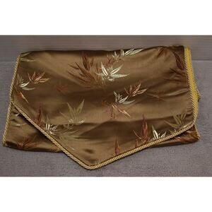 Table Runner Asian Style Bamboo Leaves Silky Brown Cord Rope Edge 58x14
